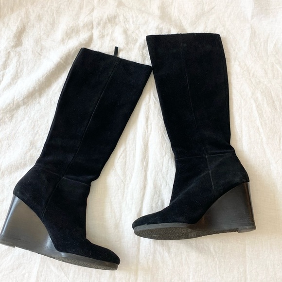 Franco Sarto Watch Boots Suede Knee High Wedge Boots - Picture 13 of 16